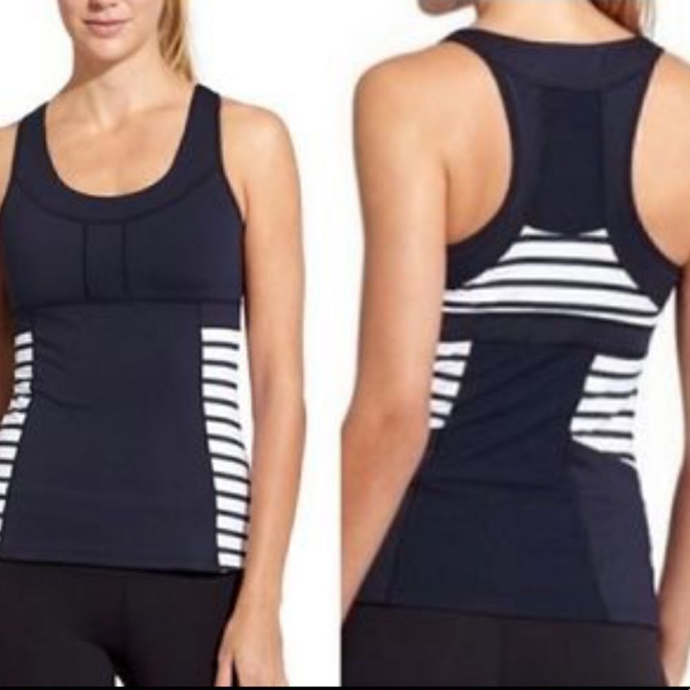 Athleta Tank Top Navy Blue Striped Small